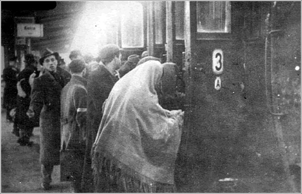 Jews from Krakow being deported by train